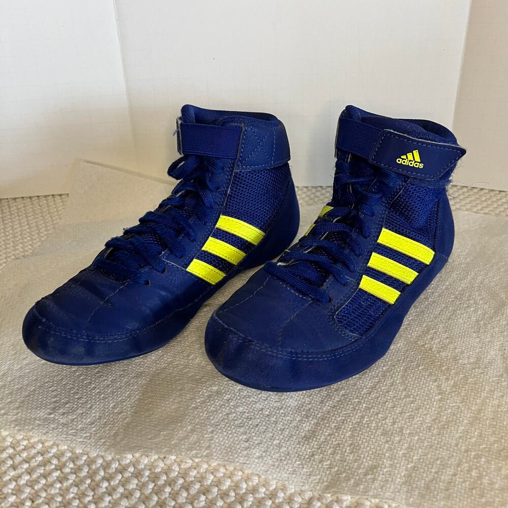 Adidas HVC Wrestling Shoes Royal Blue & Neon Yellow BD7637 Boys Size 4.5